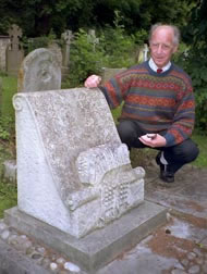 Charlie Kimber at Merry Kimber's grave, Headington, Oxford, UK, 1994